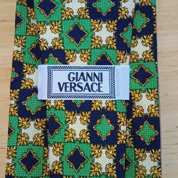 Versace Navy and Green Geometric *PRINT* Tie - Picture 3 of 6
